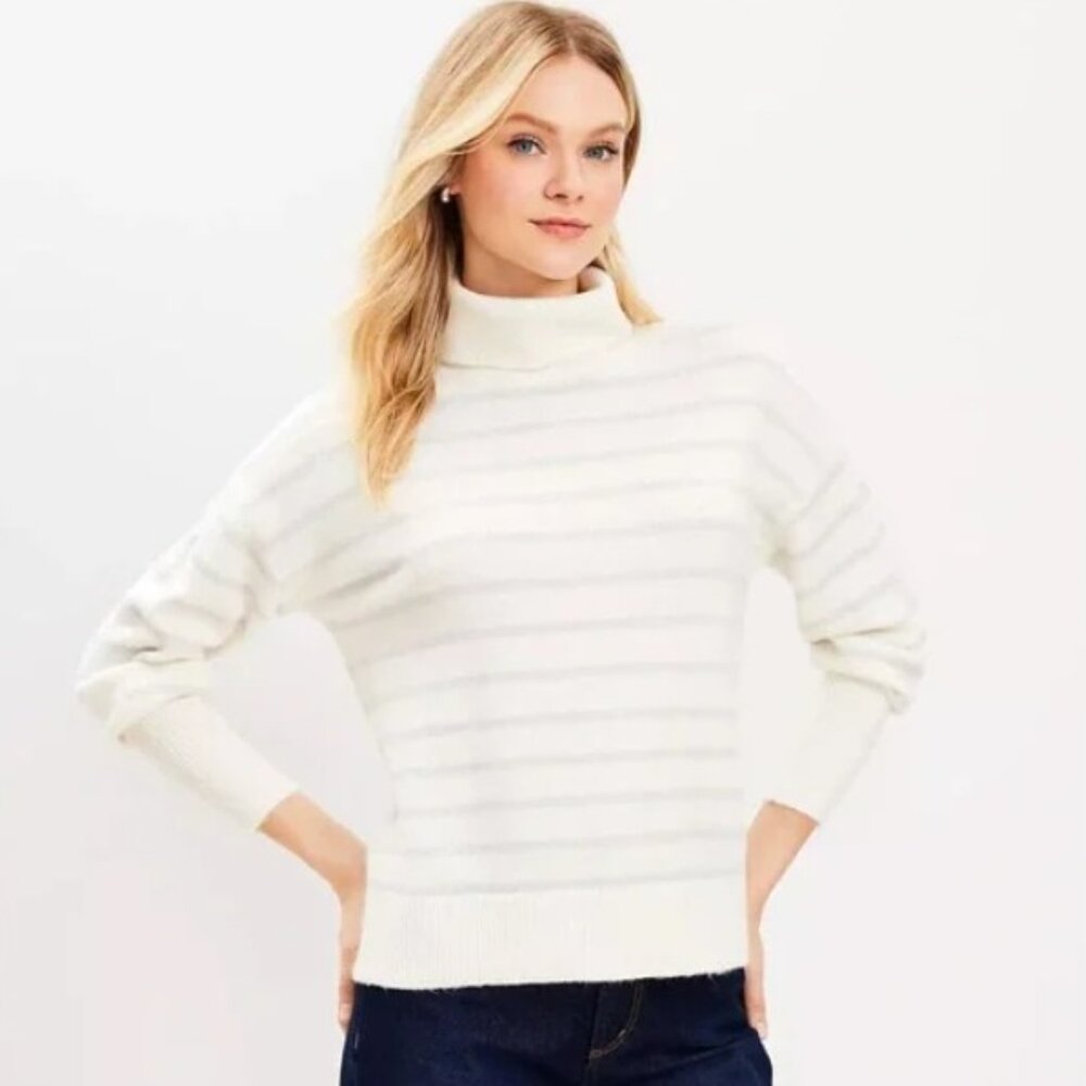 LOFT Shimmer Striped Turtleneck Sweater - NWT